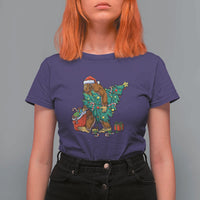 Bigfoot Christmas Tree T Shirt For Women Xmas Lights Sasquatch Lovers - Wonder Print Shop