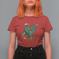 Bigfoot Christmas Tree T Shirt For Women Xmas Lights Sasquatch Lovers - Wonder Print Shop
