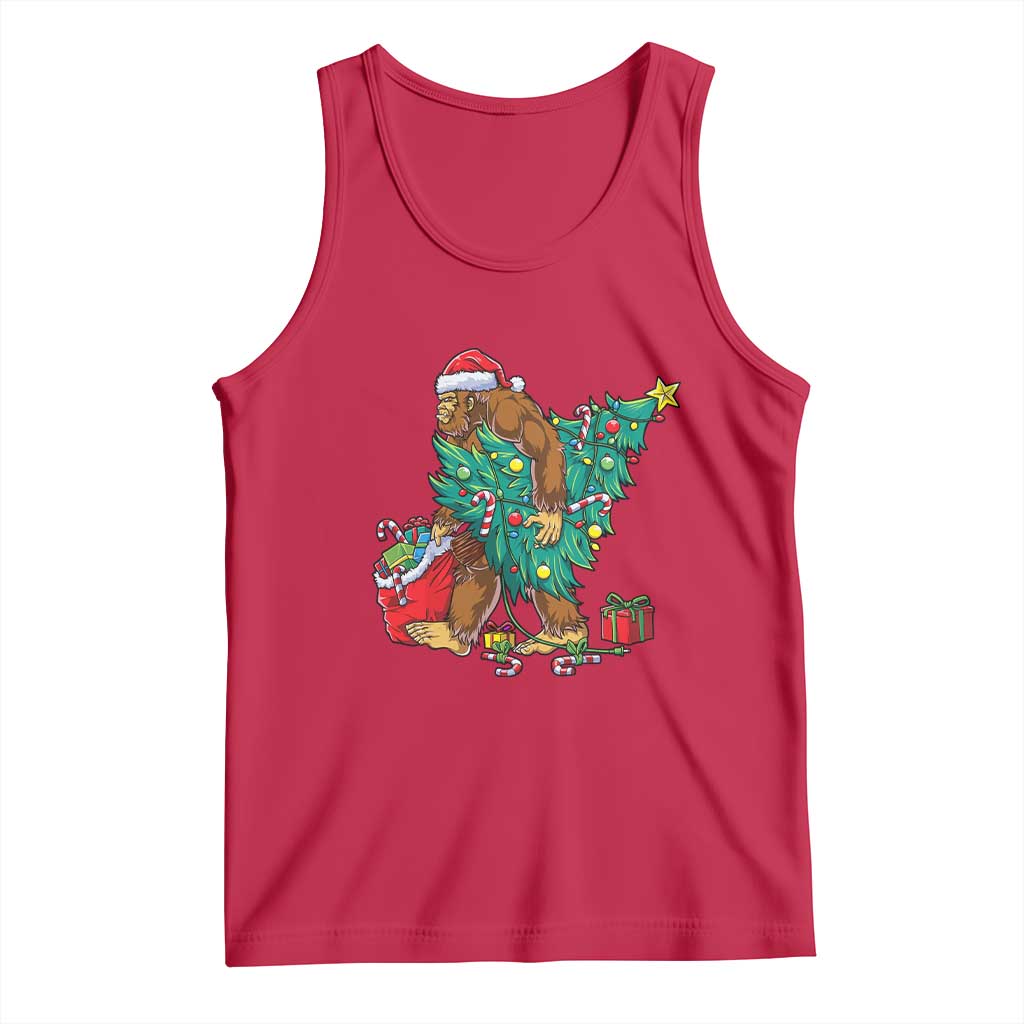 Bigfoot Christmas Tree Tank Top Xmas Lights Sasquatch Lovers