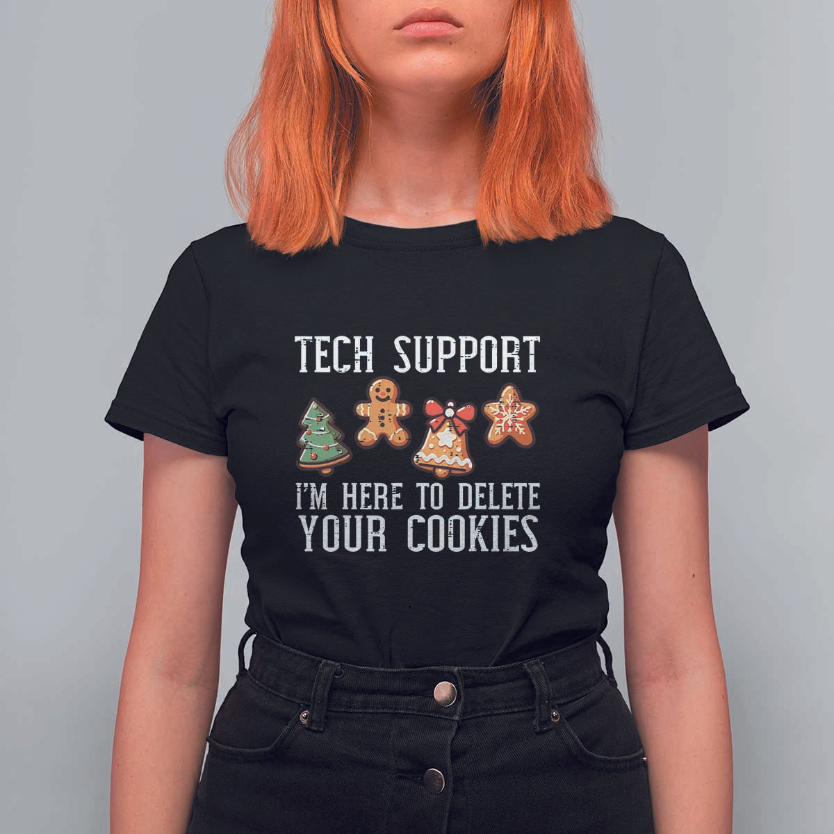 Funny Christmas Tech Support T Shirt For Women Here To Delete Cookies Festive Xmas - Wonder Print Shop