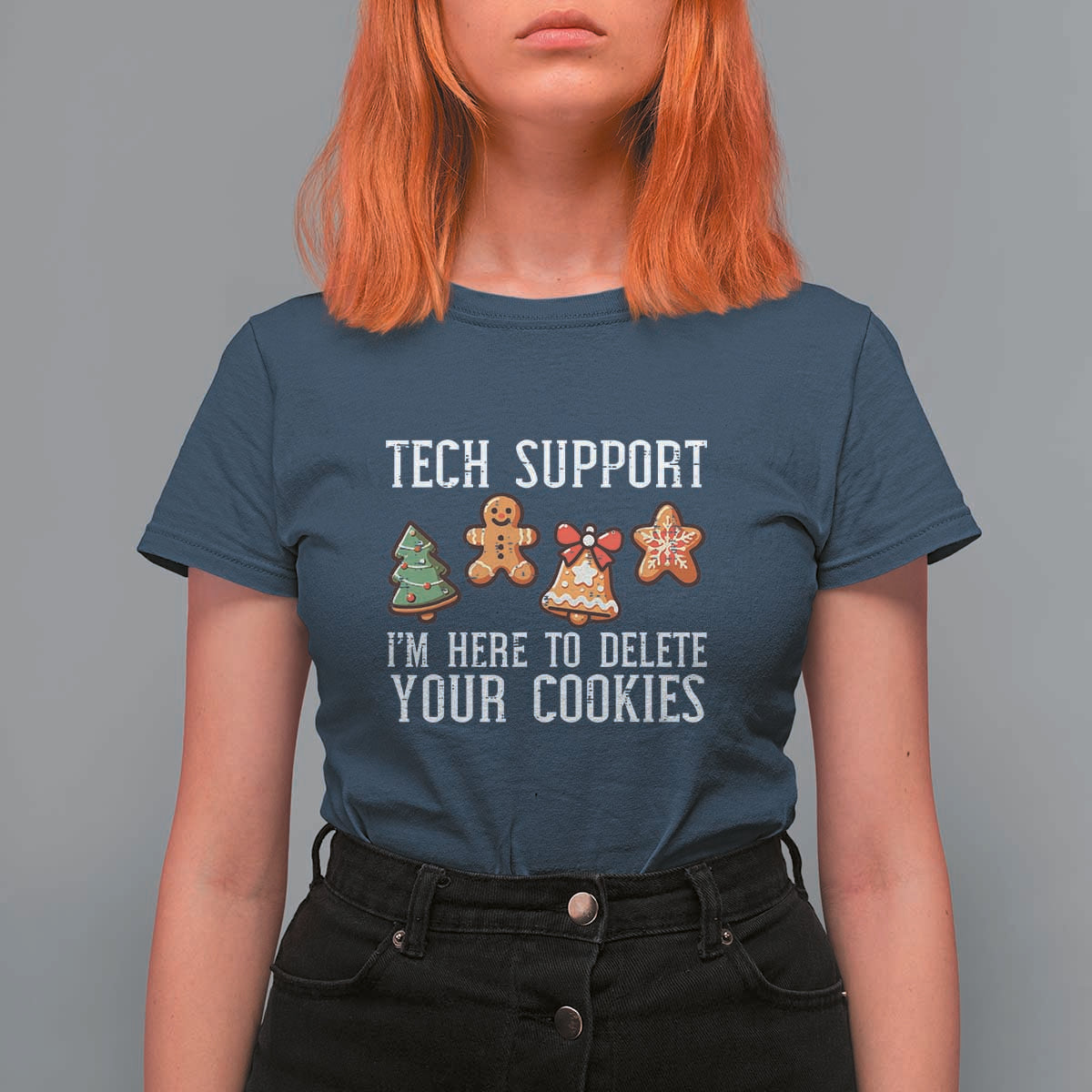 Funny Christmas Tech Support T Shirt For Women Here To Delete Cookies Festive Xmas - Wonder Print Shop