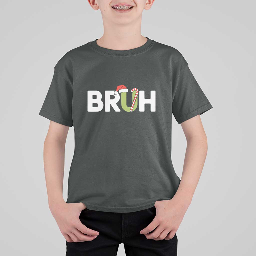 Funny Christmas Bruh T Shirt For Kid Candy Cane Santa Hat Festive Xmas Matching - Wonder Print Shop