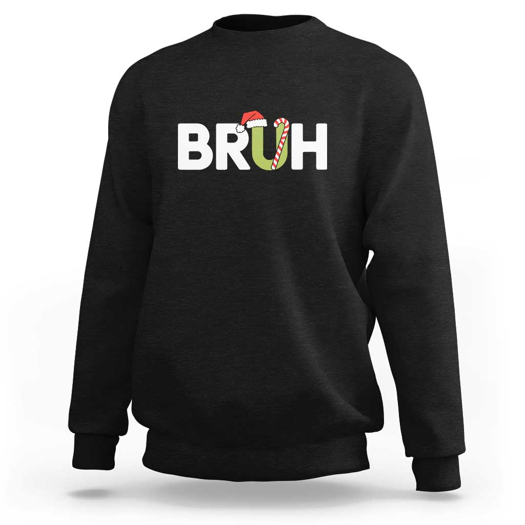 Funny Christmas Bruh Sweatshirt Candy Cane Santa Hat Festive Xmas Matching - Wonder Print Shop