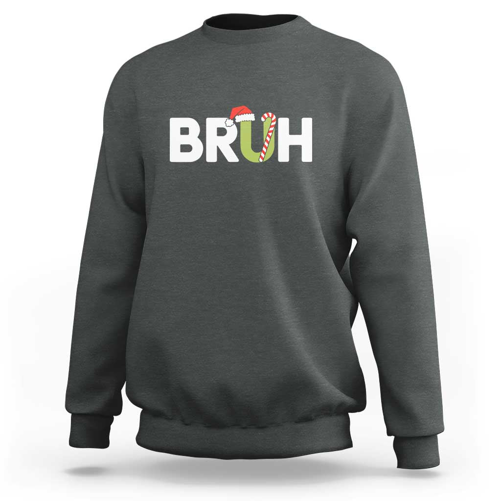Funny Christmas Bruh Sweatshirt Candy Cane Santa Hat Festive Xmas Matching - Wonder Print Shop