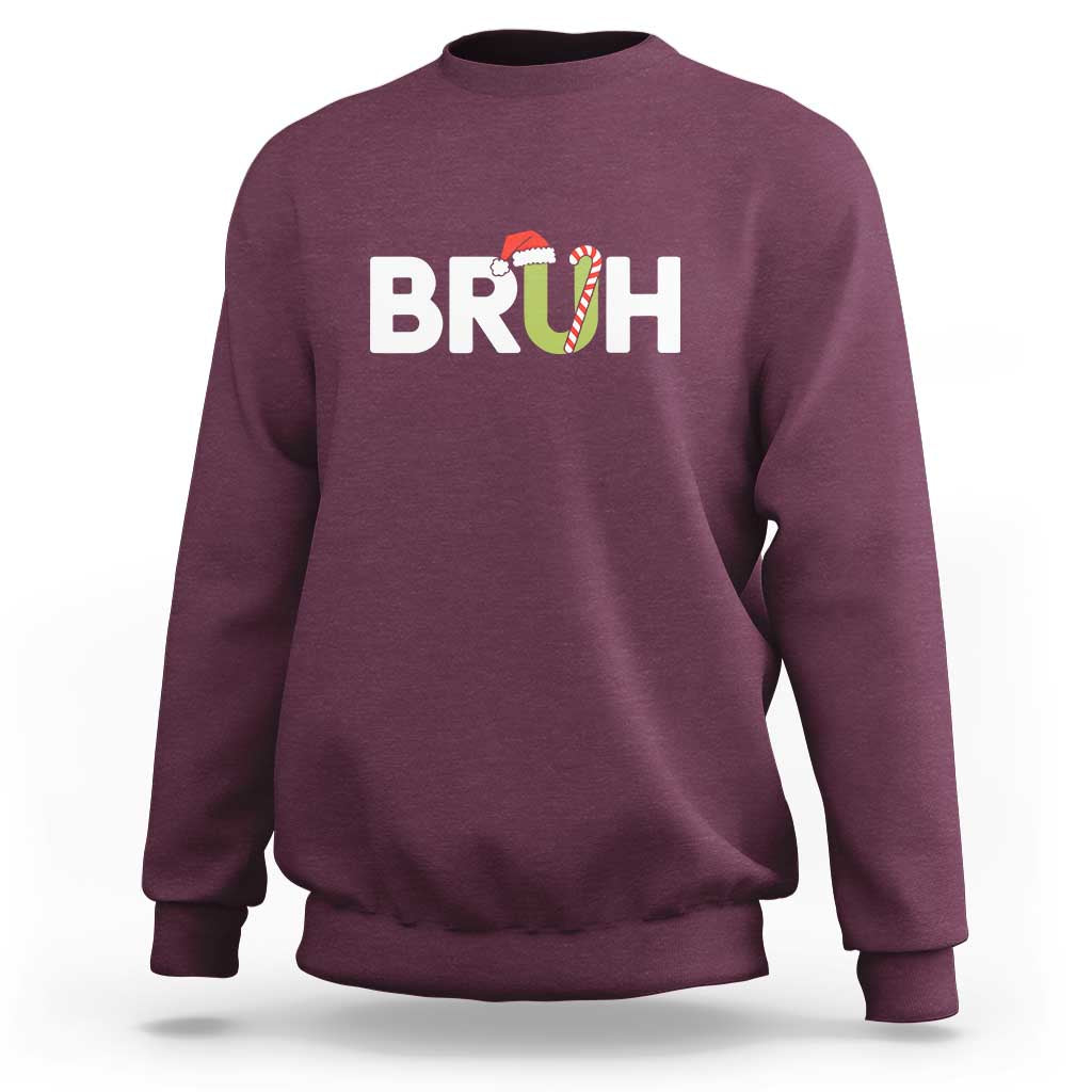 Funny Christmas Bruh Sweatshirt Candy Cane Santa Hat Festive Xmas Matching - Wonder Print Shop