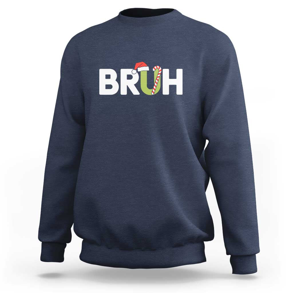 Funny Christmas Bruh Sweatshirt Candy Cane Santa Hat Festive Xmas Matching - Wonder Print Shop