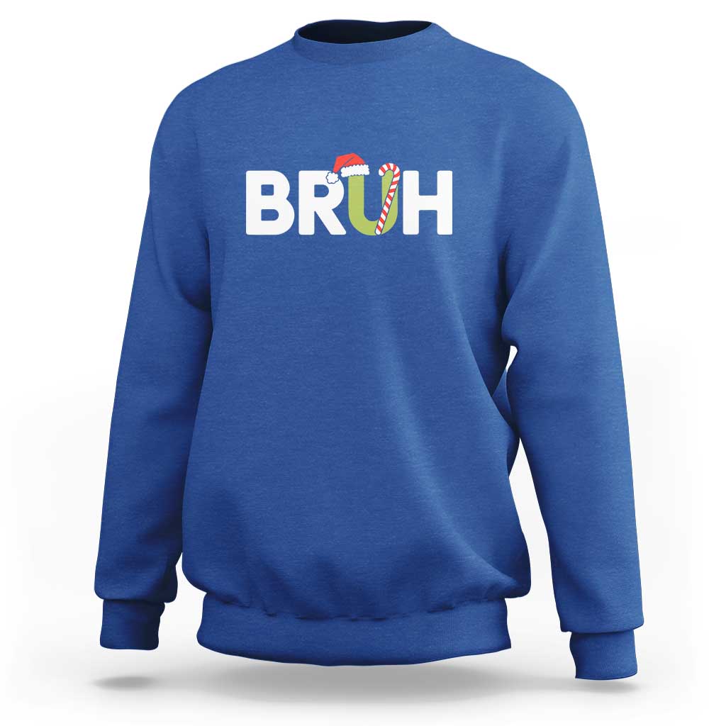 Funny Christmas Bruh Sweatshirt Candy Cane Santa Hat Festive Xmas Matching - Wonder Print Shop