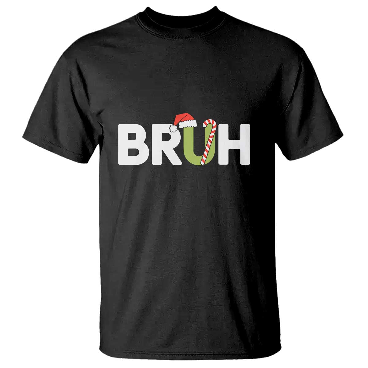 Funny Christmas Bruh T Shirt Candy Cane Santa Hat Festive Xmas Matching - Wonder Print Shop