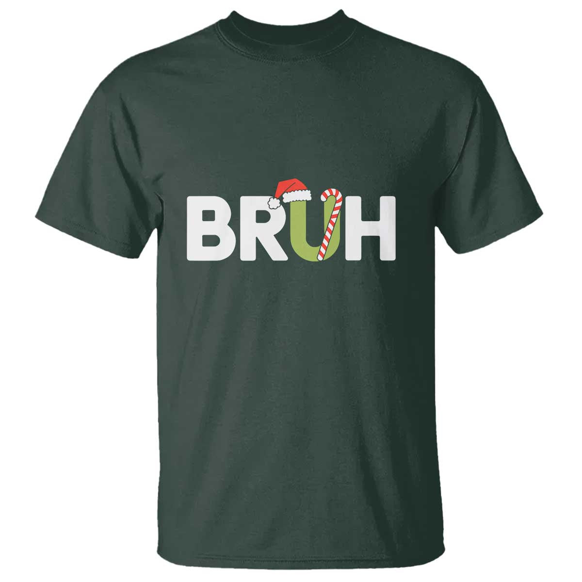 Funny Christmas Bruh T Shirt Candy Cane Santa Hat Festive Xmas Matching - Wonder Print Shop