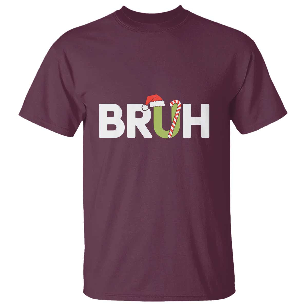 Funny Christmas Bruh T Shirt Candy Cane Santa Hat Festive Xmas Matching - Wonder Print Shop