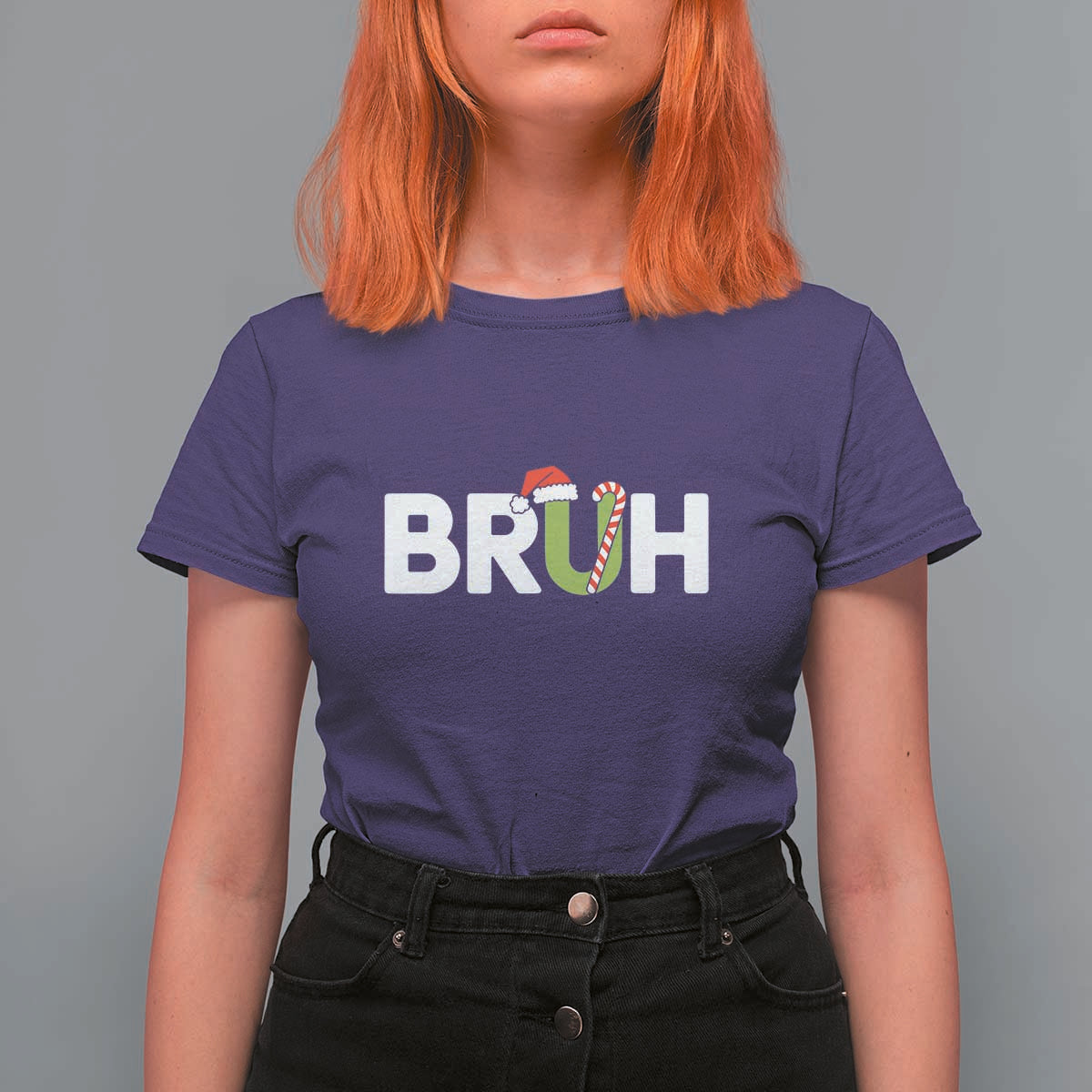 Funny Christmas Bruh T Shirt For Women Candy Cane Santa Hat Festive Xmas Matching - Wonder Print Shop
