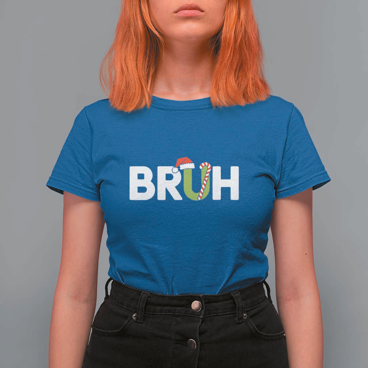 Funny Christmas Bruh T Shirt For Women Candy Cane Santa Hat Festive Xmas Matching - Wonder Print Shop