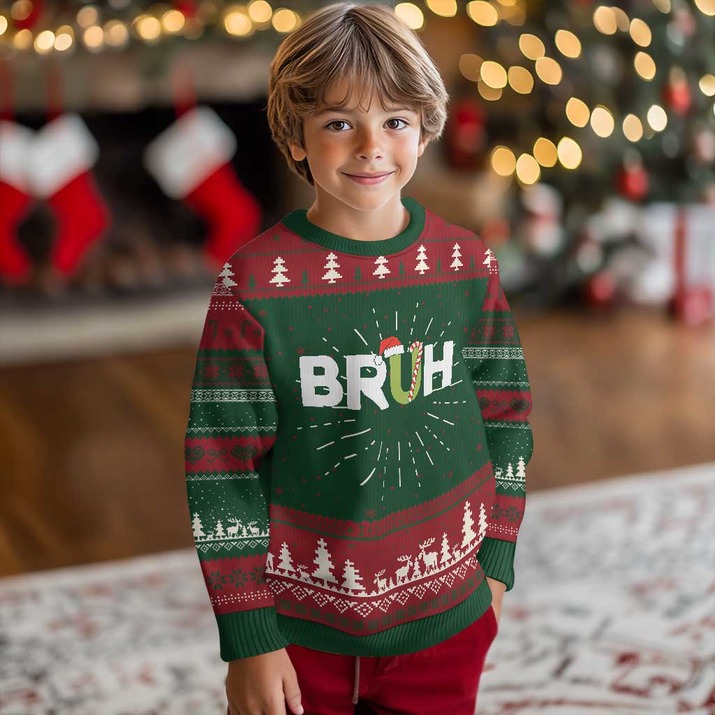 Funny Xmas Bruh Ugly Christmas Sweater Candy Cane Santa Hat Festive Xmas Matching - Wonder Print Shop
