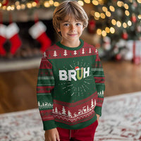 Funny Xmas Bruh Ugly Christmas Sweater Candy Cane Santa Hat Festive Xmas Matching - Wonder Print Shop
