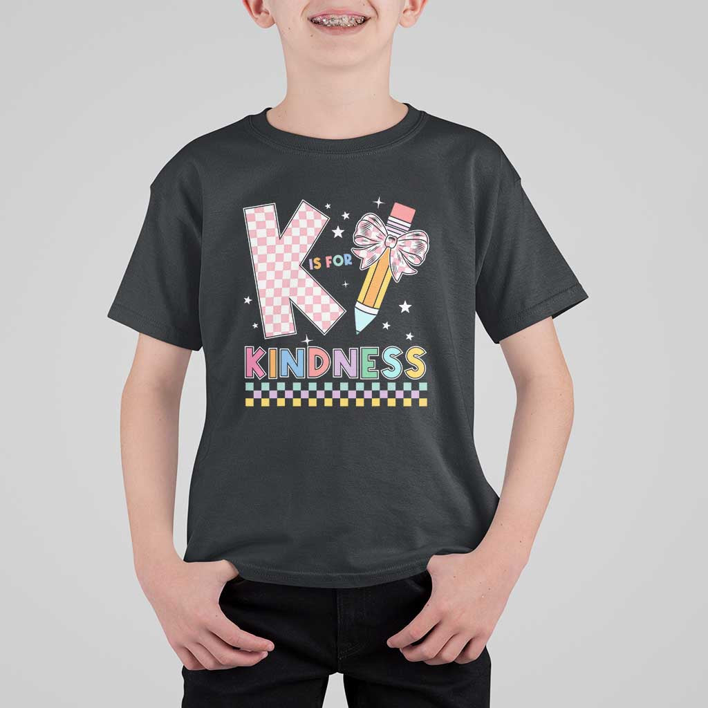 K Is For Kindness T Shirt For Kid Cute Pencil Bow Teacher Be Kind - Wonder Print Shop