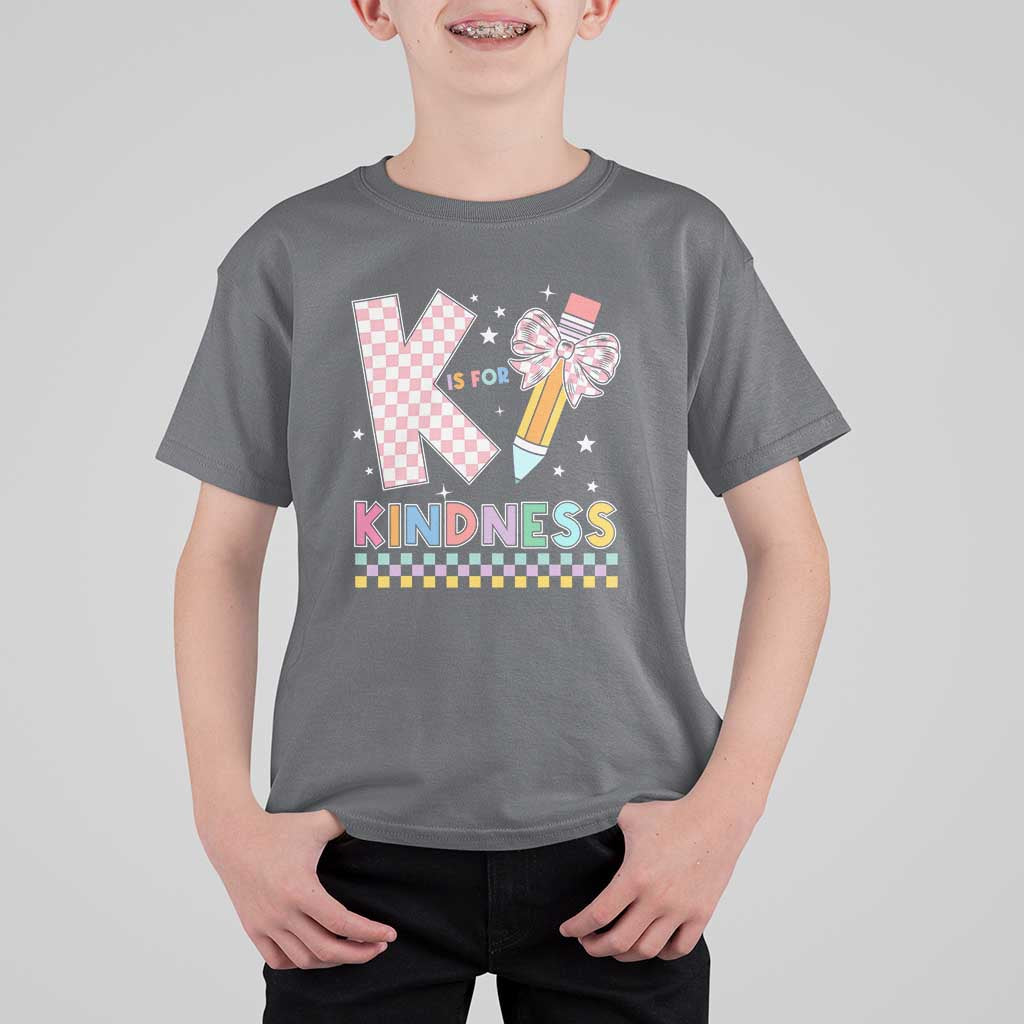 K Is For Kindness T Shirt For Kid Cute Pencil Bow Teacher Be Kind - Wonder Print Shop