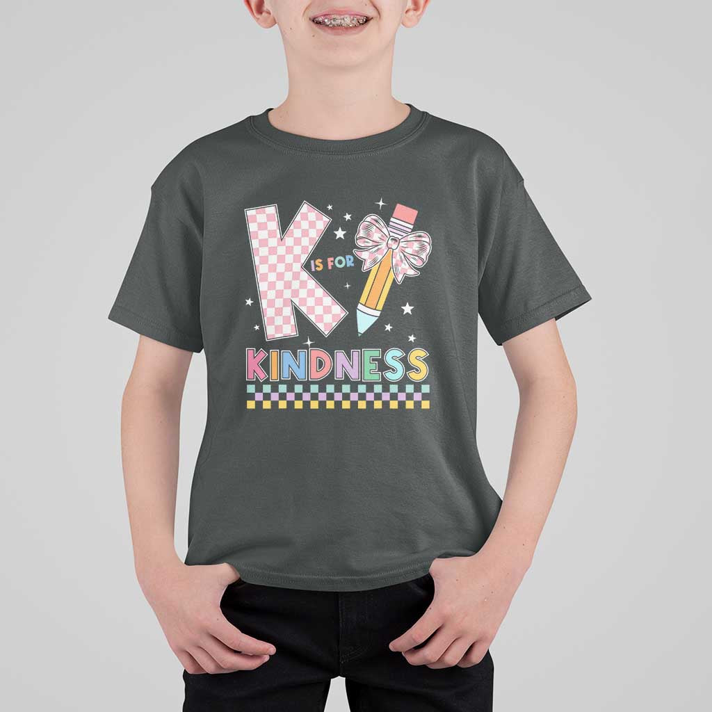 K Is For Kindness T Shirt For Kid Cute Pencil Bow Teacher Be Kind - Wonder Print Shop