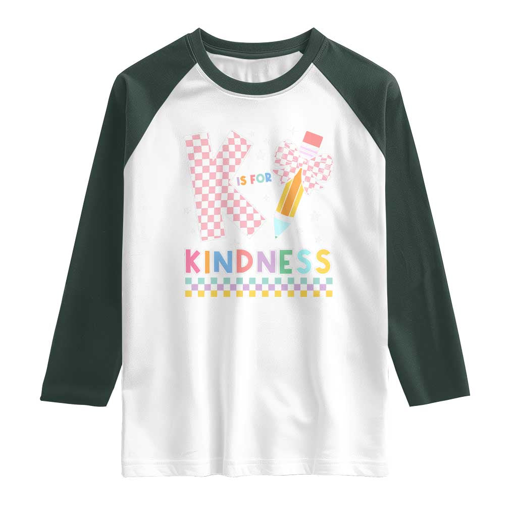 K Is For Kindness Raglan Shirt Cute Pencil Bow Teacher Be Kind
