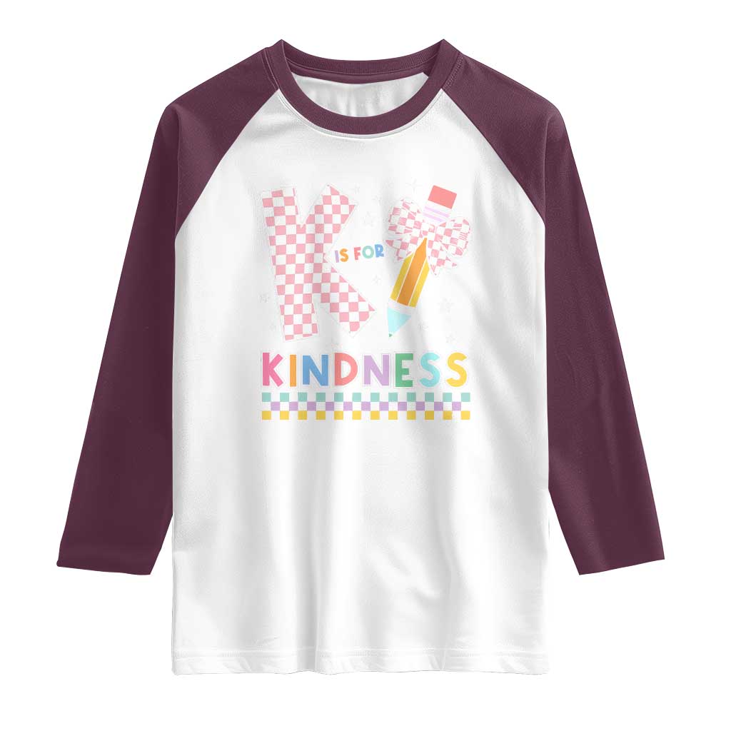 K Is For Kindness Raglan Shirt Cute Pencil Bow Teacher Be Kind
