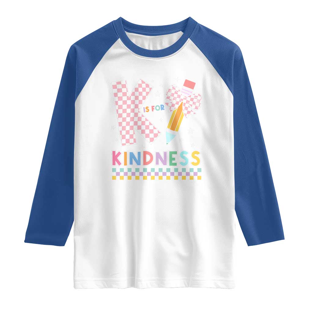 K Is For Kindness Raglan Shirt Cute Pencil Bow Teacher Be Kind