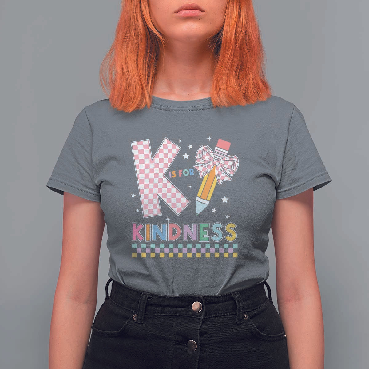 K Is For Kindness T Shirt For Women Cute Pencil Bow Teacher Be Kind - Wonder Print Shop