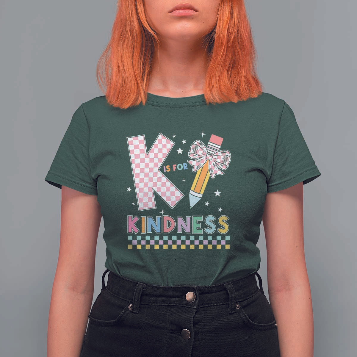 K Is For Kindness T Shirt For Women Cute Pencil Bow Teacher Be Kind - Wonder Print Shop