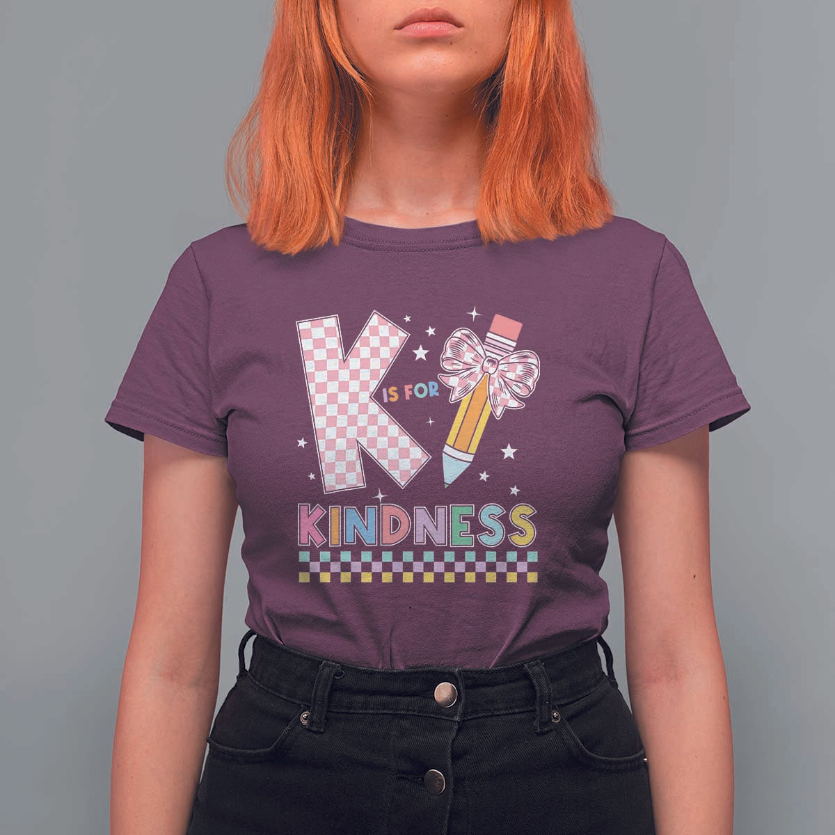K Is For Kindness T Shirt For Women Cute Pencil Bow Teacher Be Kind - Wonder Print Shop