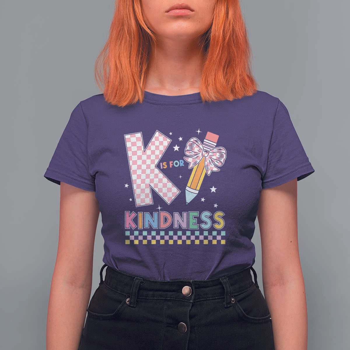 K Is For Kindness T Shirt For Women Cute Pencil Bow Teacher Be Kind - Wonder Print Shop