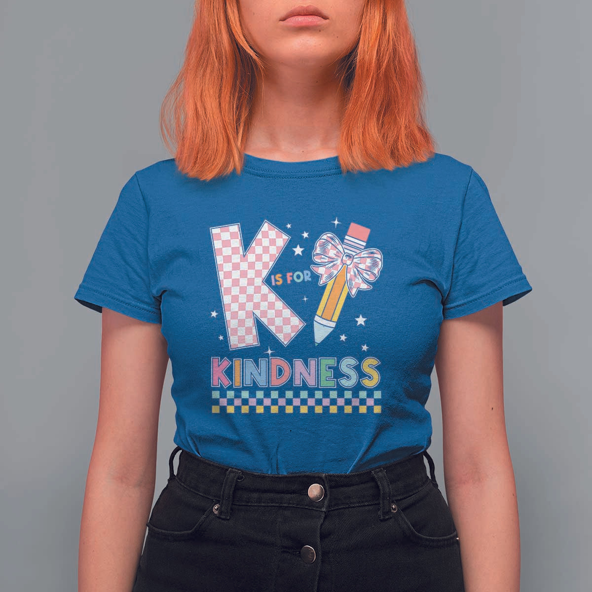 K Is For Kindness T Shirt For Women Cute Pencil Bow Teacher Be Kind - Wonder Print Shop