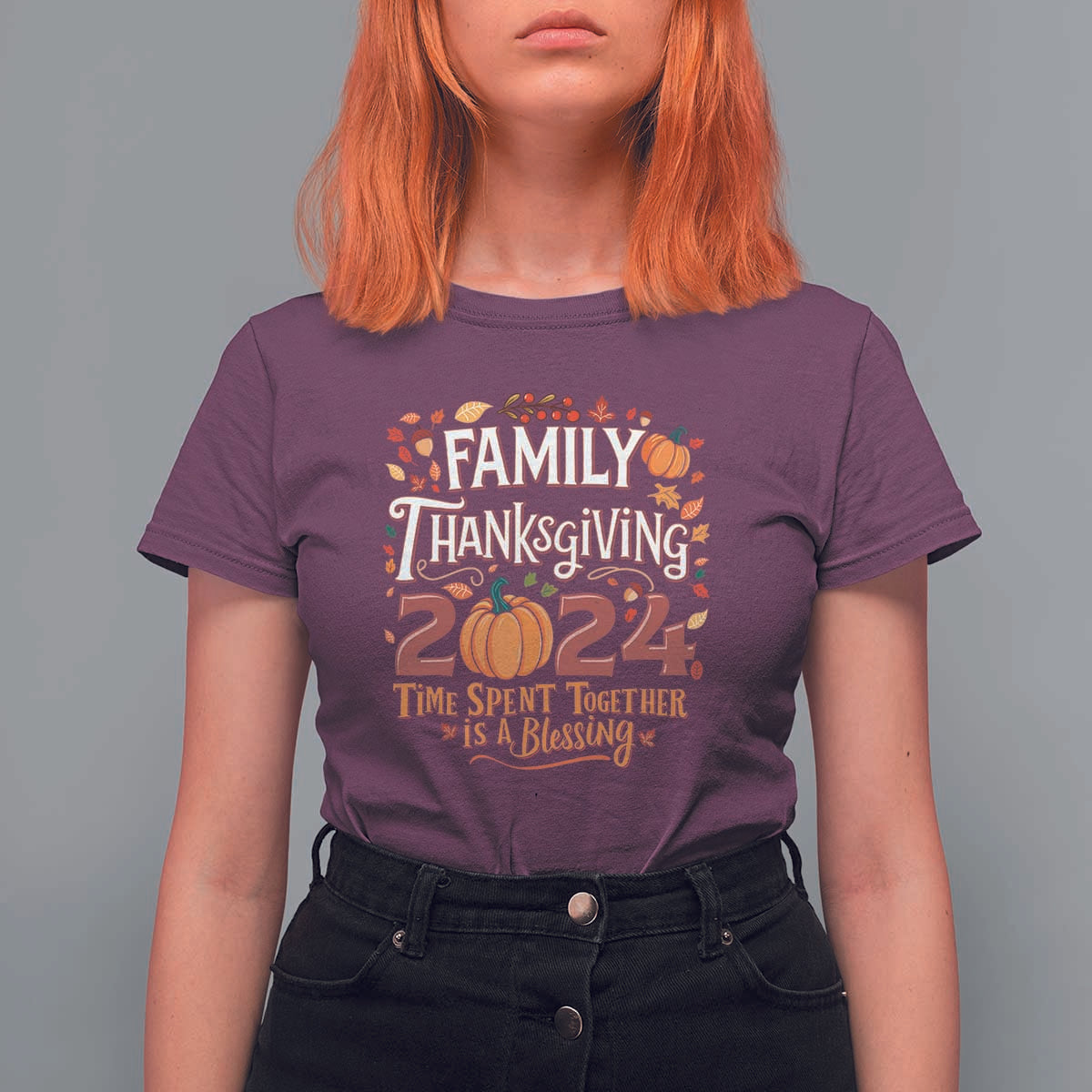 Family Thanksgiving 2024 T Shirt For Women Time Spent Together Is A Blessing Thankful Matching Group Crew - Wonder Print Shop