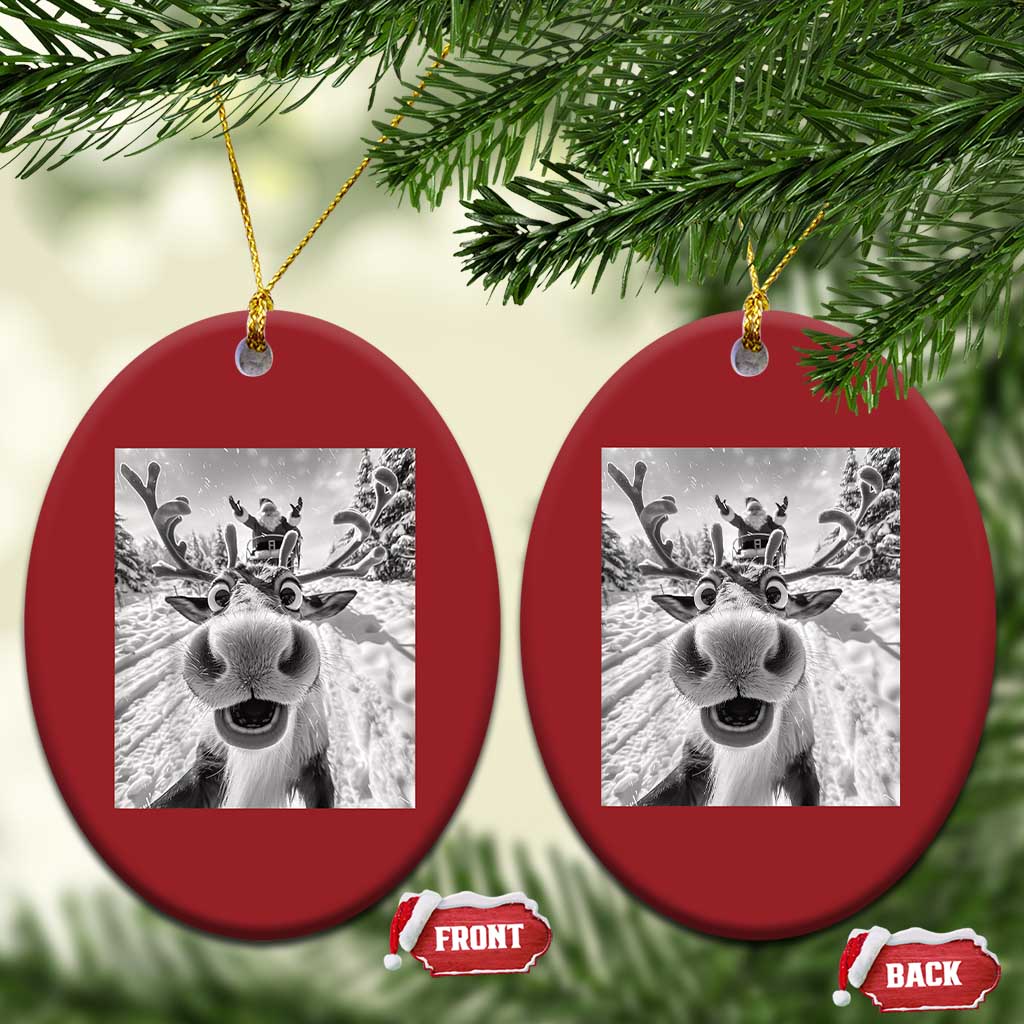 Funny Xmas Reindeer Selfie Christmas Ornament With Santa Xmas Gag Gift - Wonder Print Shop
