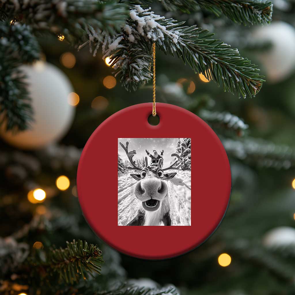 Funny Xmas Reindeer Selfie Christmas Ornament With Santa Xmas Gag Gift - Wonder Print Shop