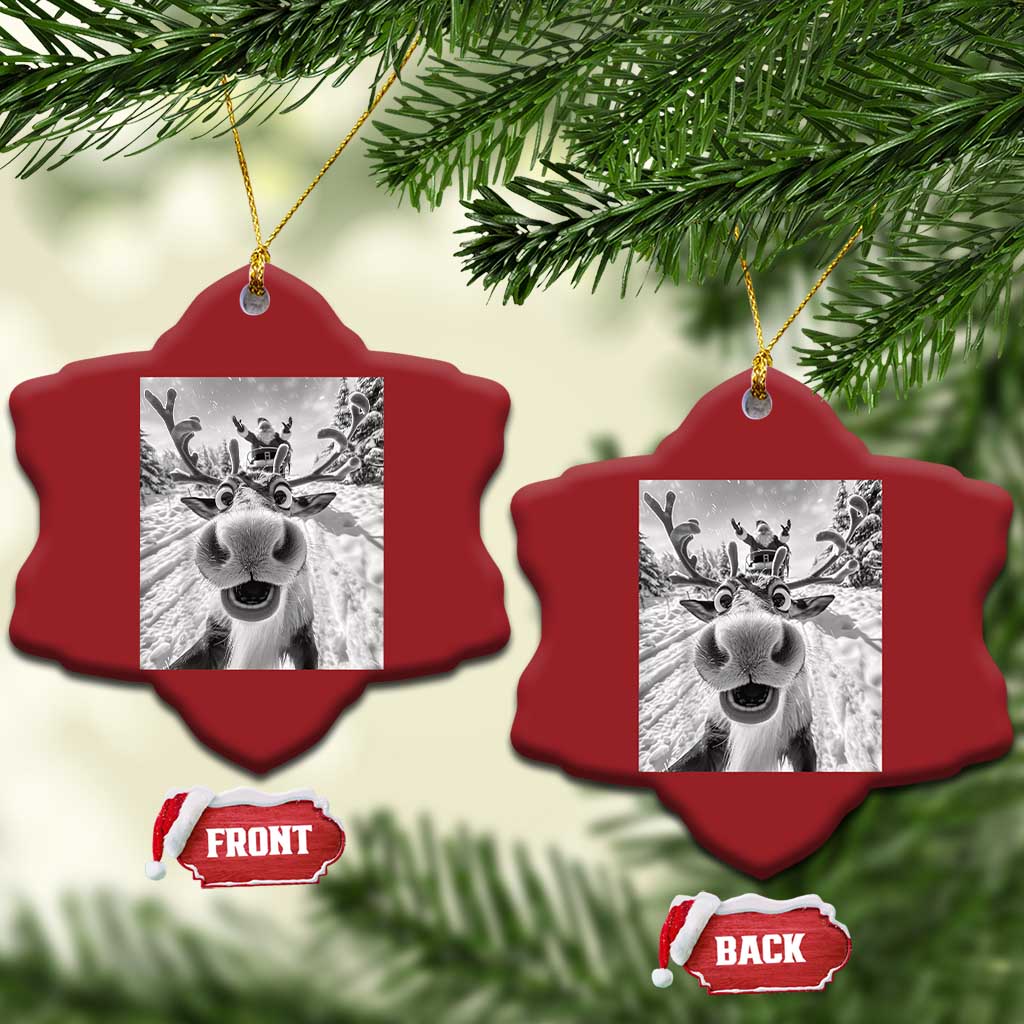 Funny Xmas Reindeer Selfie Christmas Ornament With Santa Xmas Gag Gift - Wonder Print Shop