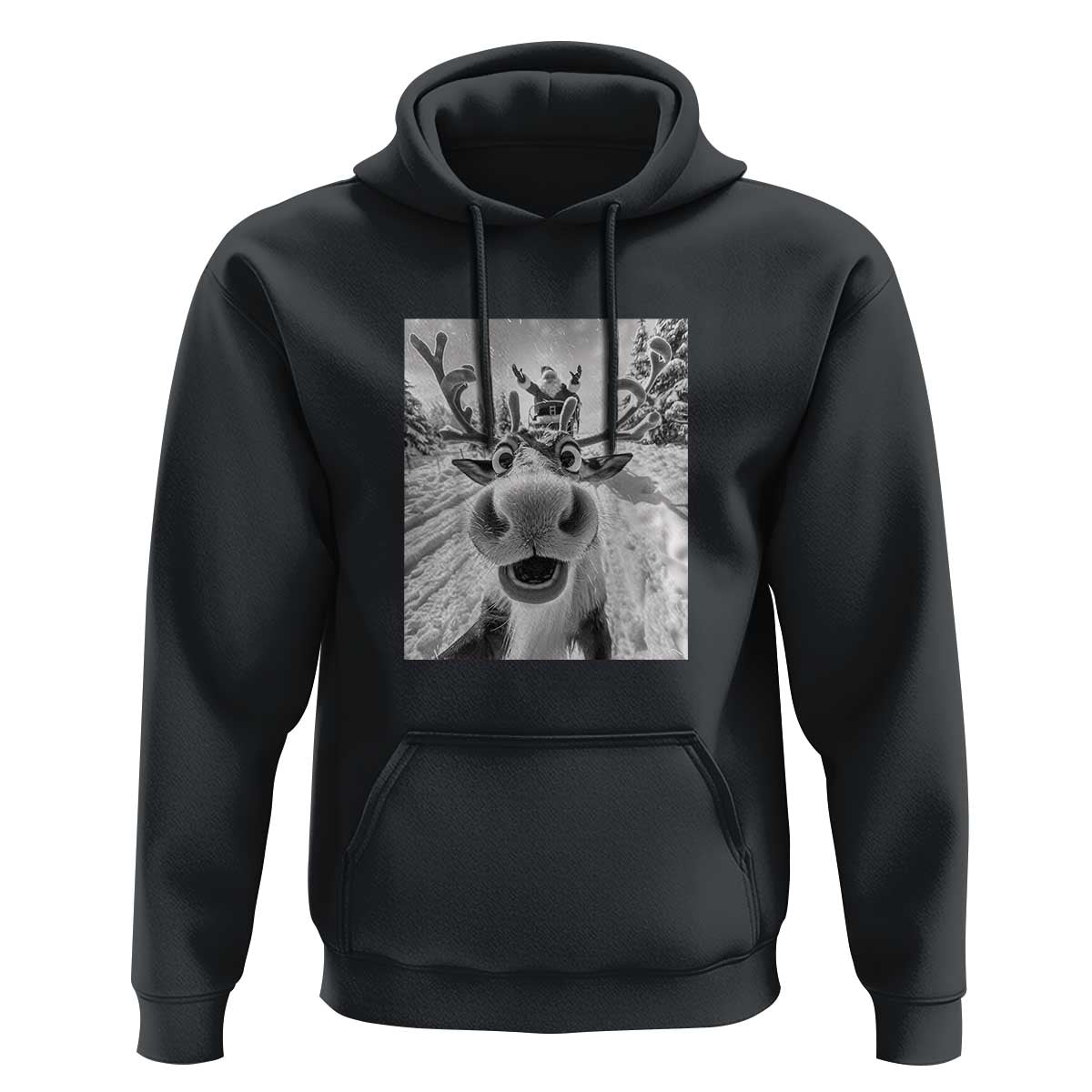 Funny Christmas Reindeer Selfie Hoodie With Santa Xmas Gag Gift