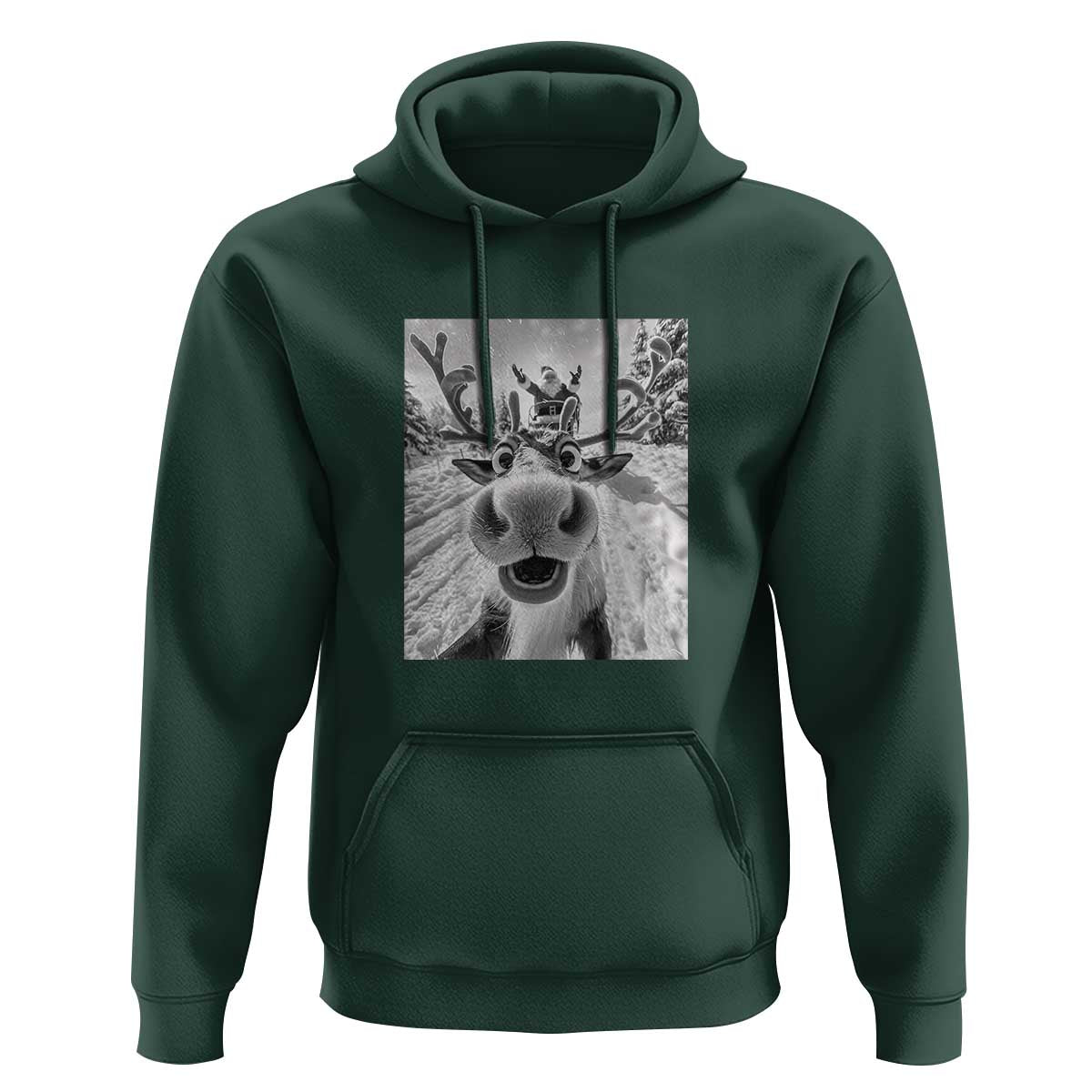 Funny Christmas Reindeer Selfie Hoodie With Santa Xmas Gag Gift