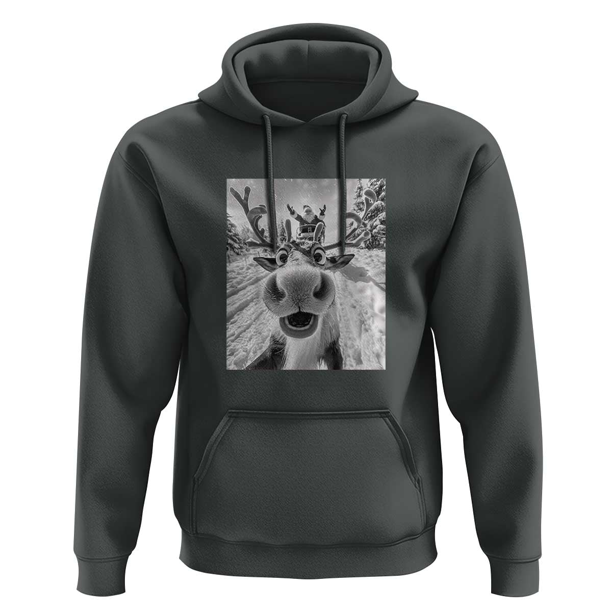 Funny Christmas Reindeer Selfie Hoodie With Santa Xmas Gag Gift