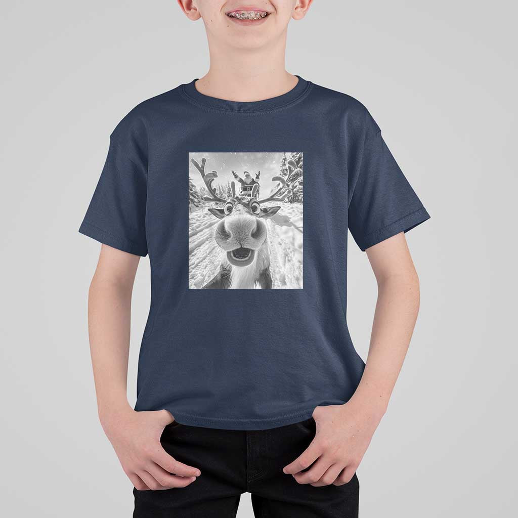 Funny Christmas Reindeer Selfie T Shirt For Kid With Santa Xmas Gag Gift - Wonder Print Shop