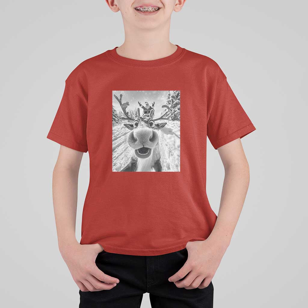 Funny Christmas Reindeer Selfie T Shirt For Kid With Santa Xmas Gag Gift - Wonder Print Shop