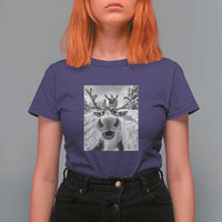 Funny Christmas Reindeer Selfie T Shirt For Women With Santa Xmas Gag Gift - Wonder Print Shop