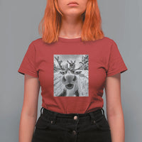 Funny Christmas Reindeer Selfie T Shirt For Women With Santa Xmas Gag Gift - Wonder Print Shop