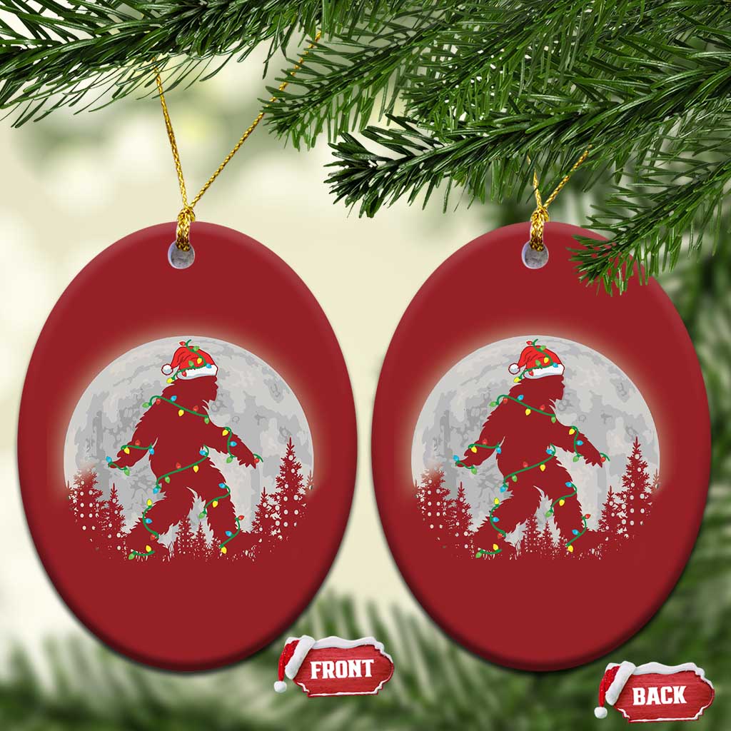 Xmas Bigfoot Christmas Ornament Sasquatch with Santa Hat Xmas Tree Lights - Wonder Print Shop