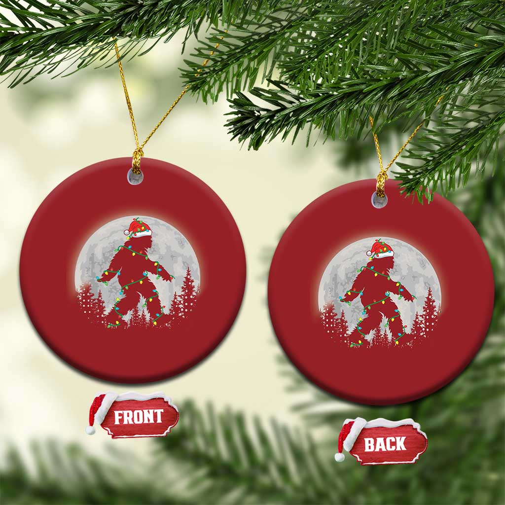 Xmas Bigfoot Christmas Ornament Sasquatch with Santa Hat Xmas Tree Lights - Wonder Print Shop