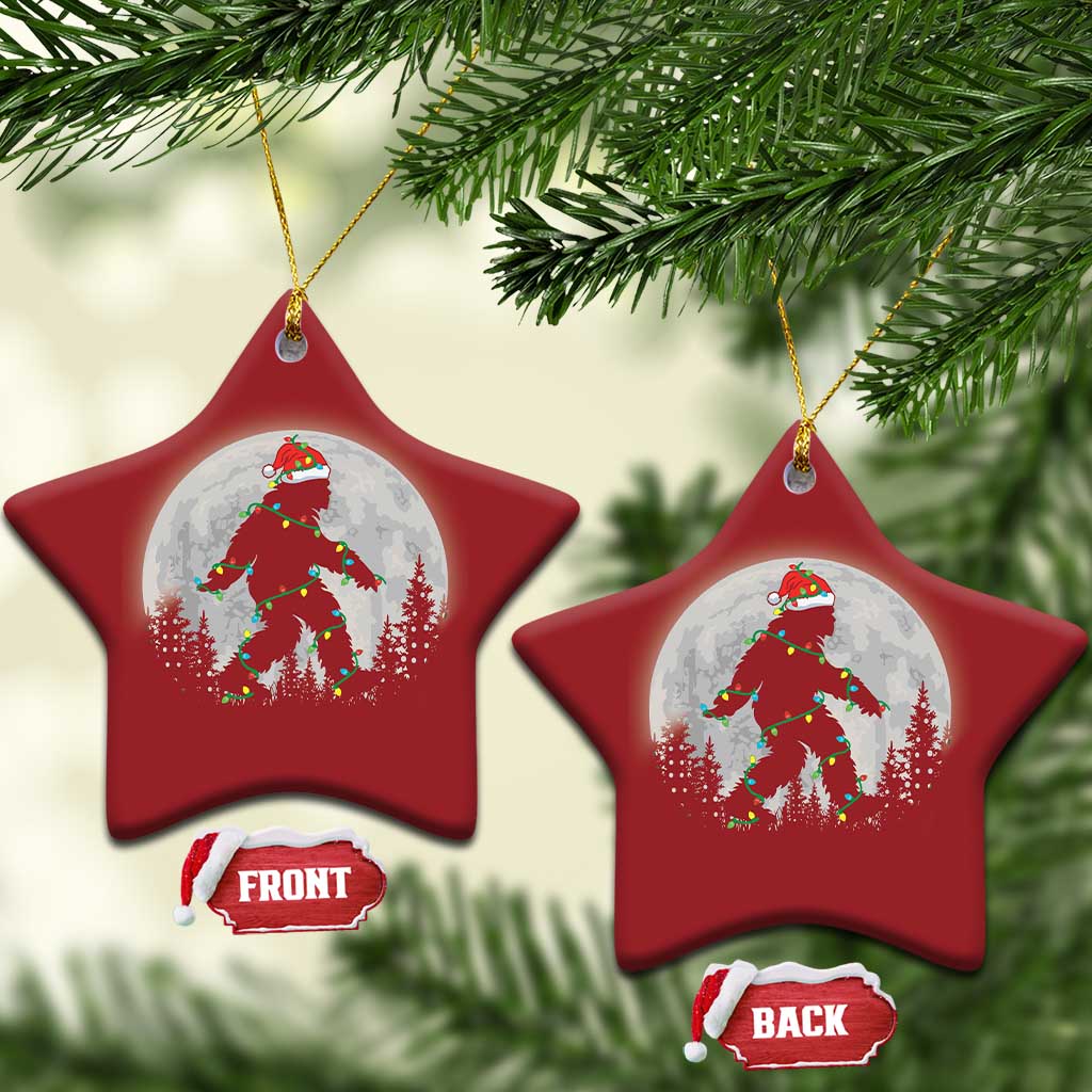 Xmas Bigfoot Christmas Ornament Sasquatch with Santa Hat Xmas Tree Lights - Wonder Print Shop