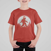 Christmas Bigfoot T Shirt For Kid Sasquatch with Santa Hat Xmas Tree Lights - Wonder Print Shop