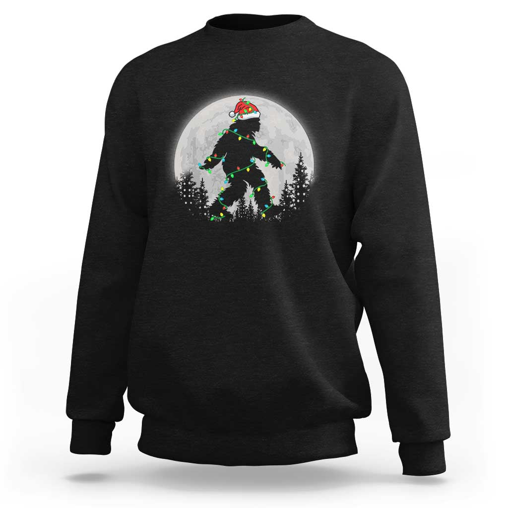Christmas Bigfoot Sweatshirt Sasquatch with Santa Hat Xmas Tree Lights - Wonder Print Shop