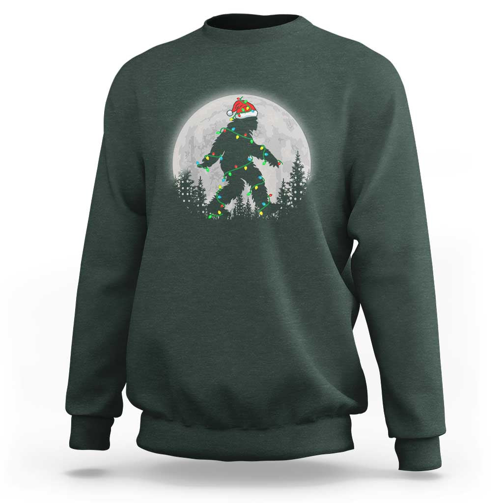 Christmas Bigfoot Sweatshirt Sasquatch with Santa Hat Xmas Tree Lights - Wonder Print Shop