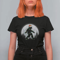 Christmas Bigfoot T Shirt For Women Sasquatch with Santa Hat Xmas Tree Lights - Wonder Print Shop