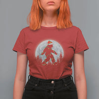 Christmas Bigfoot T Shirt For Women Sasquatch with Santa Hat Xmas Tree Lights - Wonder Print Shop
