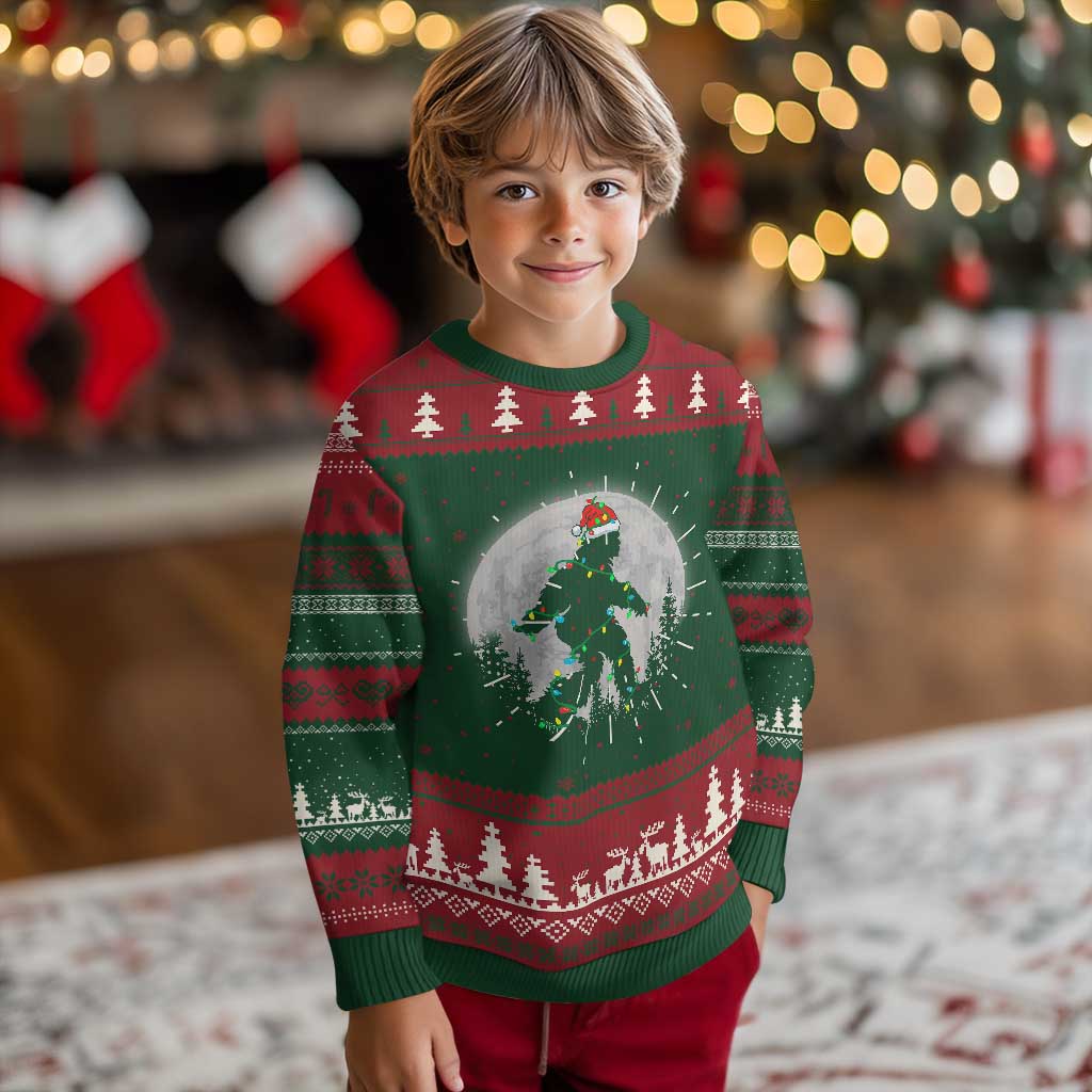 Xmas Bigfoot Ugly Christmas Sweater Sasquatch with Santa Hat Xmas Tree Lights - Wonder Print Shop