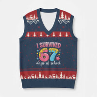 I Survived 67 Days of School V-Neck Knit Sweater Vest Cute 6 7 Six Seven Chaos Survivor for Students Teachers - Wonder Print Shop